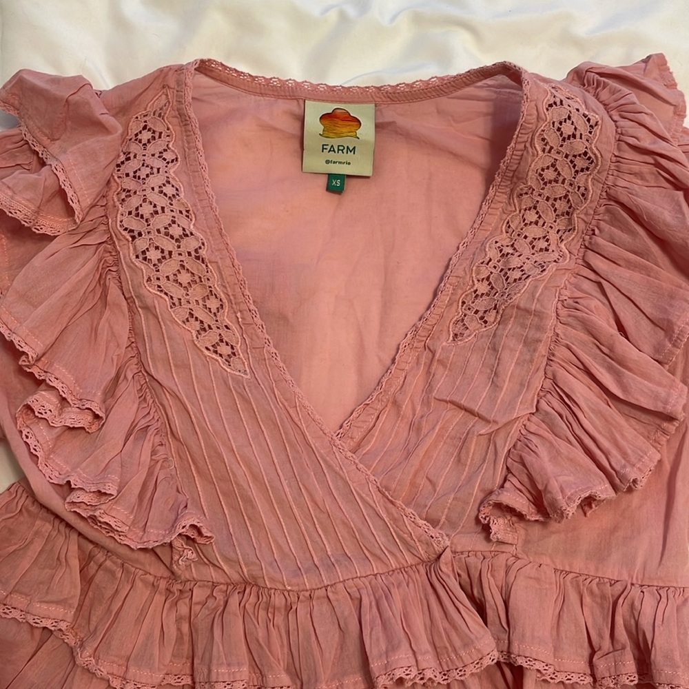 Farm Rio Punk Ruffle Puff Sleeve Wrap Blouse - Picture 8 of 10